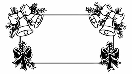 Festive black and white rectangular frame adorned with bells and bows.