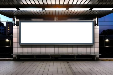 Blank Horizontal Billboard Mockup at Night in Urban Outdoor Setting