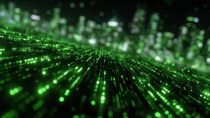 Futuristic digital interface with bright green glowing loading text, dark tech-inspired backdrop with animated lines and grid patterns - Powered by Adobe