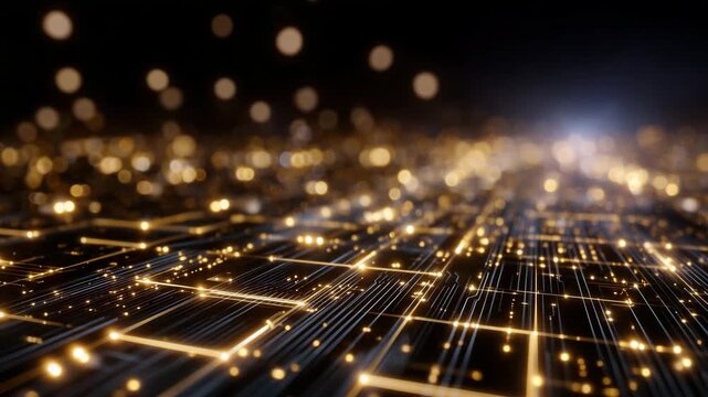 Futuristic metal manufacturing theme showing a glowing grid of expanded mesh, digital overlays and metallic tones conveying precision and strength