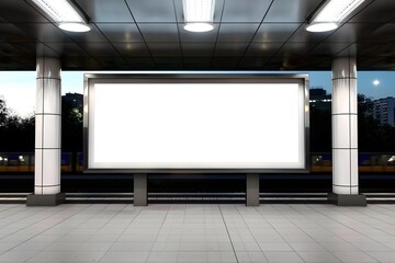 Blank Horizontal Billboard Mockup at Night in Urban Outdoor Setting
