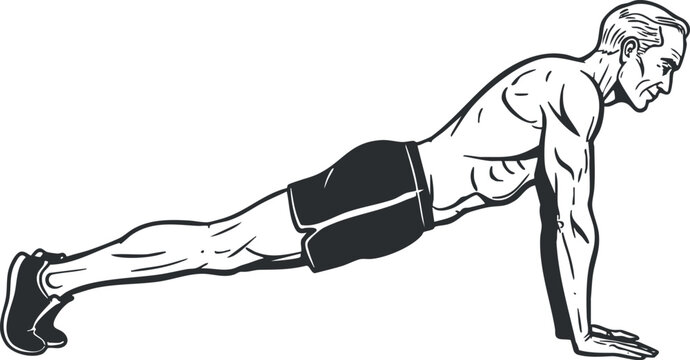 Dynamic vector illustration of a male performing a push-up exercise for fitness and training concepts.