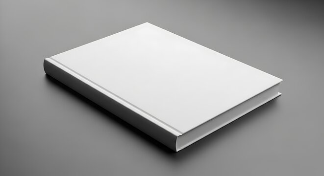 Blank white hardcover book mockup on a dark grey background, ideal for design presentation, branding, or publishing concepts