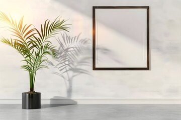 Vertical Blank Frame Mockup with Sunlight and Potted Plant &ndash; Minimal Interior Scene