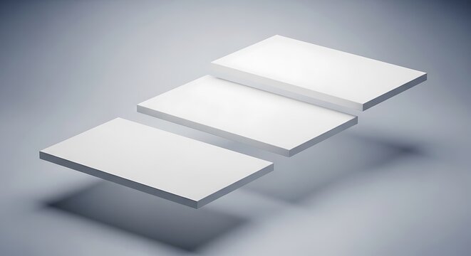 Blank white business cards or paper stacks floating in a staggered arrangement, ready for custom design and branding presentation