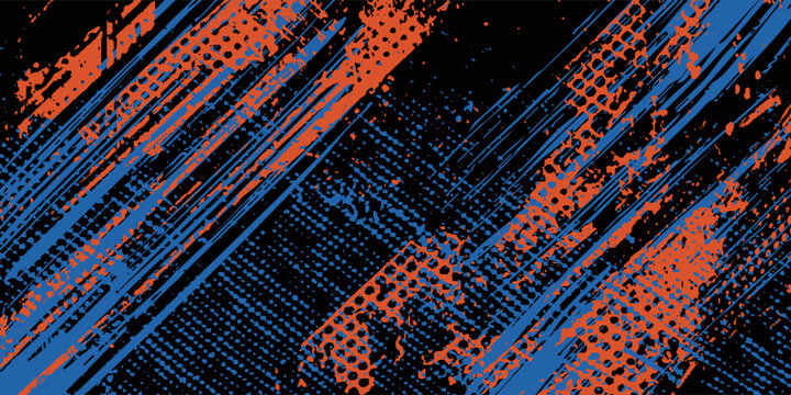 Abstract orange, black and blue background with grunge brush strokes. textures for poster and web banner design
