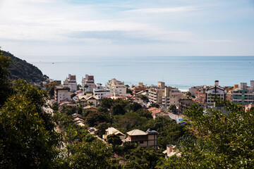 Obraz premium Aerial view of the bay of the tourist city of Bombinhas, Santa Catarina, Brazil.