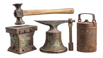 rustic old metal pieces isolated on white or transparent png
