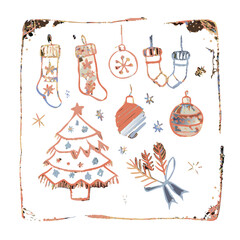 hand drawn christmas set