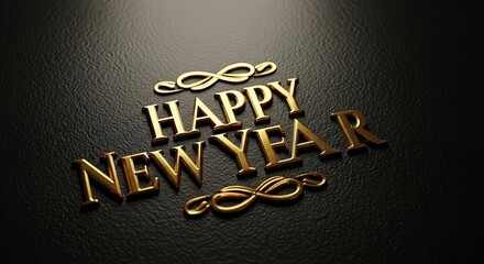 Happy New Year luxurious golden typography on a sleek black textured background creating an elegant and sophisticated holiday greeting