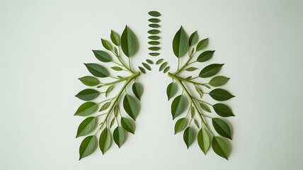 Creative lung illustration made from leaves concept of respiratory health
