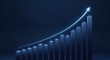 Abstract graph with rising arrow on dark blue background illustrates business growth and success concept financial progress data analysis economy future projection chart showing increasing trend