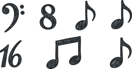 Hand-drawn vector illustration featuring musical notes and numbers for creative projects and educational materials