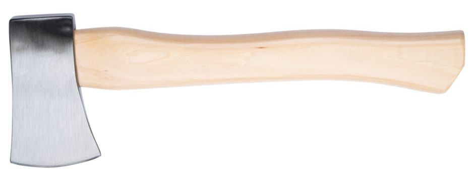 Axe or Hatchet. Wooden Hatchet with steel blade. Hand axe featuring a polished steel blade and a smooth ergonomic wooden handle. Perfect for use in outdoor DIY, camping, survival, forestry, lumberjack - Powered by Adobe