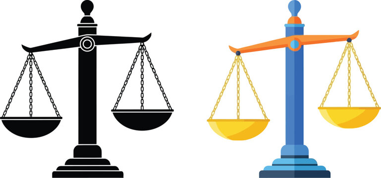 A comparison of balance scales one black and white one in color