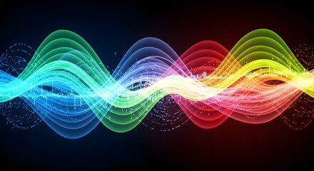 Abstract colorful waveform illustration on a dark background, representing sound waves, music, or digital signal processing with vibrant energy
