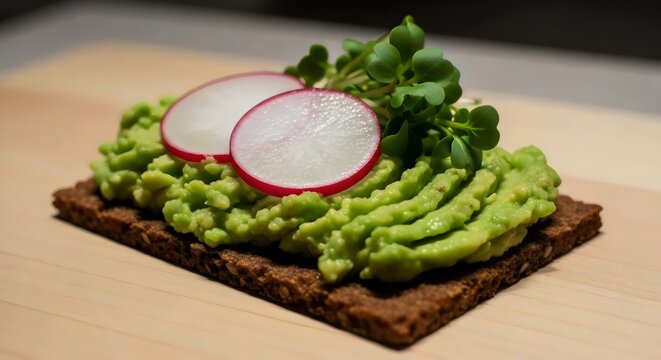 Organic rye tartine with avocado spread for healthy plant-based snack and sustainable lifestyle design