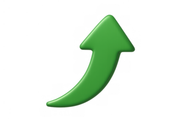 Green 3d upward curving arrow showing financial growth, business progress, market increase, and positive direction