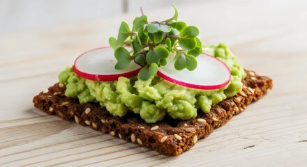 Vegan rye crispbread with avocado spread close-up for wholesome minimalist snack and mindful living decor