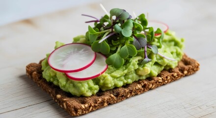 Rustic rye crispbread topped with avocado for wholesome plant-based appetizer and cozy lifestyle inspiration