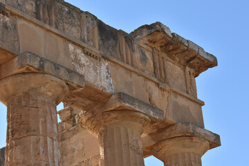 Fototapeta premium Greek temples at Selinunte, Trapani, Sicily, Italy. Temple of Hera with ruins of Greek columns in Selinunte Archaeological Park. Travel to Italy. Sightseeing in Sicily. 