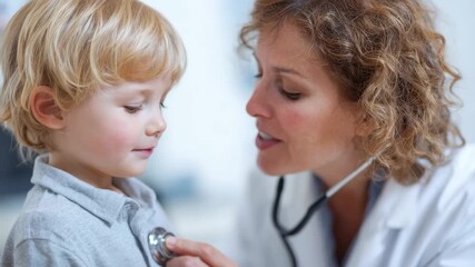 Child health consultation with a compassionate pediatrician in a modern clinic focusing on preventative care and nurturing patient relationships