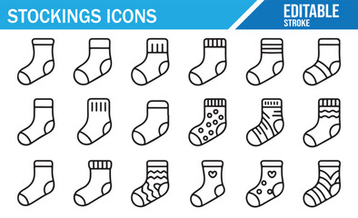 Cute pattern sock icons in thin-line editable vector style