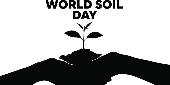 Silhouette of hands holding soil with a small green sprout for the World Soil Day concept