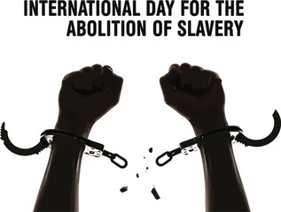 Silhouette of a broken handcuff and raised fist for the International Day for the Abolition of Slavery