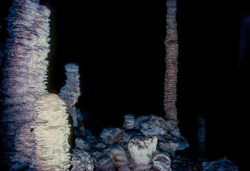 Stalagmite formations inside the Aven d'Orgnac cave in Ardèche, France