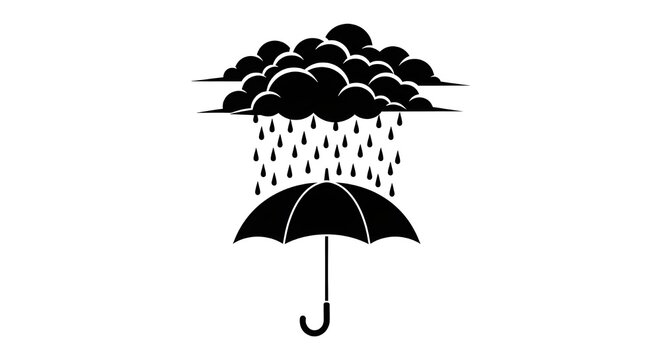 Umbrella protecting from rain clouds black and white vector illustration - Powered by Adobe