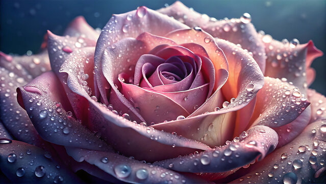 Beautiful pink rose with water drops on petals close-up - Powered by Adobe