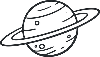 Outline vector illustration of Saturn with rings, ideal for educational materials, space-themed designs, and scientific concepts