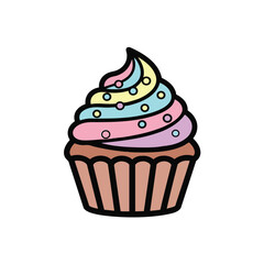 PrintDelightful cartoon cupcake with pastel swirled frosting and dots
