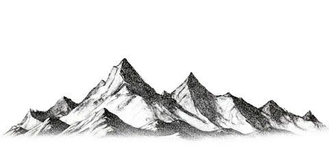 Stipple art mountain range sketch isolated on a clean white background artwork