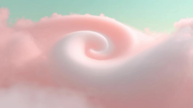 A captivating pastel-colored cloud formation, a swirling vortex of dreamy pink and white hues, set against a gentle gradient background. Seamless looping video.