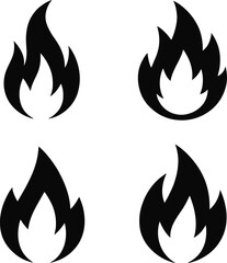 Collection of abstract fire flame icons set, black simple symbol