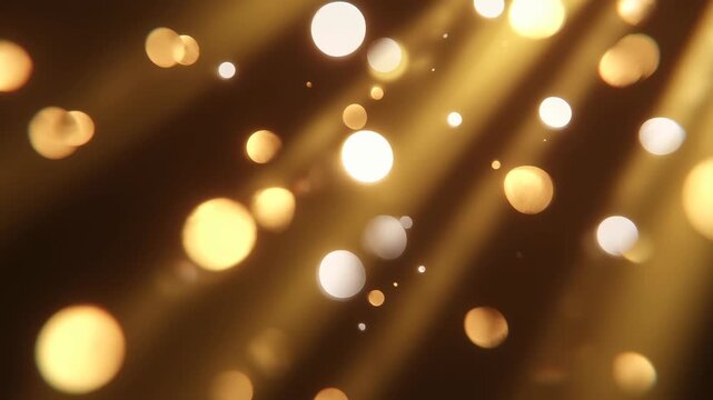 Abstract and enchanting image of bokeh lights in a dance of golden luminescence, embodying ethereal beauty.  Seamless looping video.