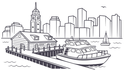 Fototapeta premium Boston harbor minimal flat illustration