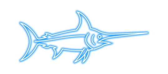 Fototapeta premium A glowing, neon blue outline of a marlin fish swimming to the right.