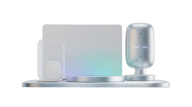 Digital gadgets on a platform in studio.