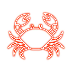 A stylized, glowing red outline of a crab with prominent claws and legs, isolated on a white background.