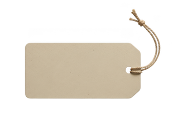 Blank brown kraft paper tag with twine loop isolated on transparent background