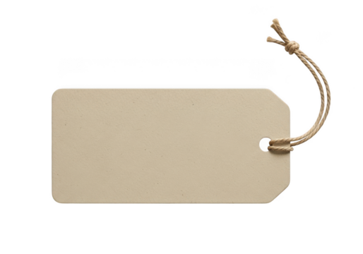 Blank brown kraft paper tag with twine loop isolated on transparent background