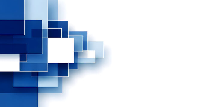Abstract geometric background with overlapping blue squares and white space for copy