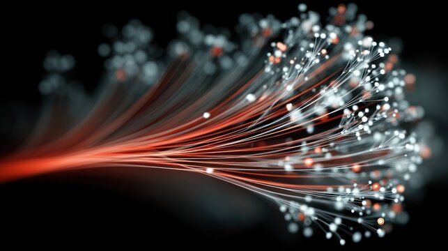 Fiber optic cables transmitting data with light, technology concept.