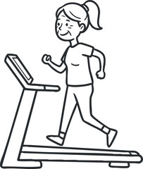 Outline vector illustration of a woman running on a treadmill for fitness and health concepts