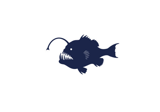 Silhouette of a deep sea anglerfish with bioluminescent lure.