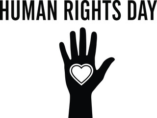 Silhouette of a raised hand with a heart inside for the Human Rights Day concept