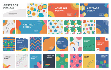 Abstract geometric design template set with colorful shapes, patterns, and modern layouts for creative branding and graphic projects
